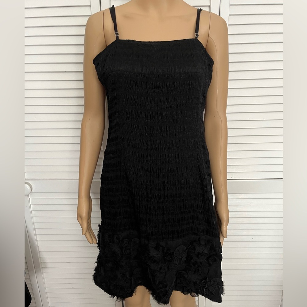 Pretty T. bleu size L black dress 3D flower hemline spaghetti straps juniors NWT